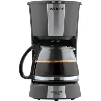 CAFETEIRA MALLORY AROMA 16 CAFES FILTRO PERMANENTE PRETA/PRATA 110V